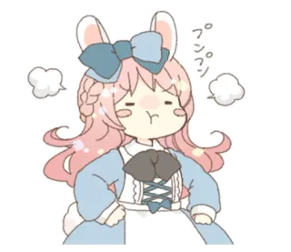 🐰 プンプン Anime, Coniglio, Arrabbiato, Carino, Capelli rosa, Ragazza, Cartone animato telegram sticker