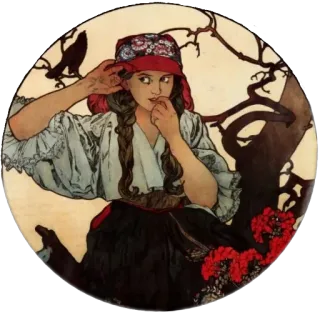 🌺 Jugendstil, Mucha, Illustration, Vintage, Frau, Blumen, Dekorativ, Bohemian telegram sticker