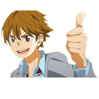 👍 Anime, Personaggio, Pollice in su, Positivo, Sorriso, Ragazzo telegram sticker