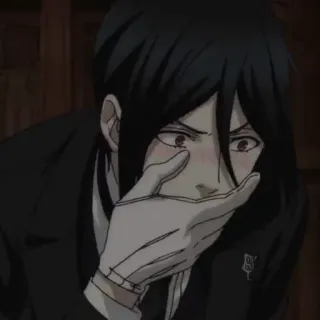 😂 Sebastian Michaelis Black Butler Anime, Manga, Sebastian Michaelis, Black Butler, Scioccato, Preoccupato, Personaggio anime telegram sticker