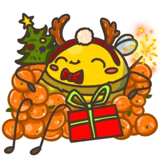 🎄 kerst, oranje, cadeau, kerstboom, vakantie, schattig, geschenk telegram sticker