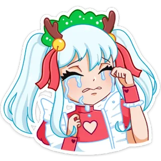 😥 anime girl, crying, sad, christmas, reindeer telegram sticker