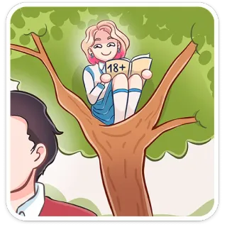 😏 18+ wanita, membaca, remaja, pohon, ilustrasi telegram sticker