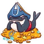 👋 cartoon, orca, pirate, treasure, gold, sea animal, hat, cute telegram sticker