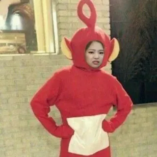 🦋 teletubby, red, costume, funny, meme, person, portrait telegram sticker