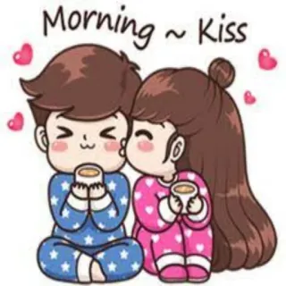 ☕️ Morning ~ Kiss เช้า, จูบ, ความรัก, น่ารัก, คู่รัก, กาแฟ telegram sticker