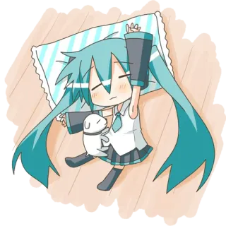 😴 Hatsune Miku Anime, Cartoon, Schlaf, Kissen, Hund, Süß, Chibi telegram sticker