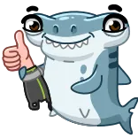 👍 tiburón, pulgar arriba, animal, dibujos animados telegram sticker