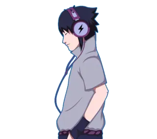 🐤 Sasuke Uchiha Naruto 사스케, 애니메이션, 만화, 나루토, 우치하, 헤드폰, 음악 telegram sticker