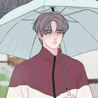 😟 ผู้ชาย, ร่ม, ฝน, เสื้อแจ็คเก็ต, สไตล์อนิเมะ, ตัวละคร telegram sticker