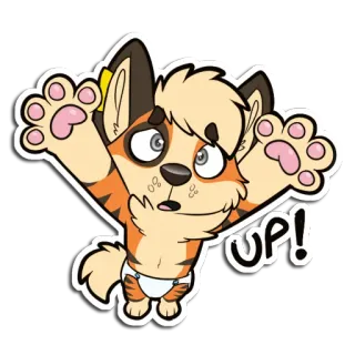 ❤️ UP! furry, anthropomorphic, tiger, diaper, cute, cartoon, paws, reach telegram sticker