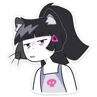 😒 anime girl, cat ears, skull, tired, cartoon, sticker, cute, pink telegram sticker