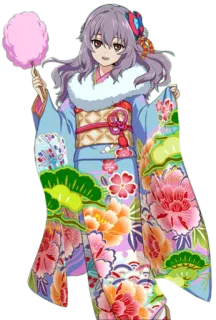 👘 Anime, Meisje, Kimono, Suikerspin, Bloemen, Schattig, Traditioneel, Japans whatsapp sticker