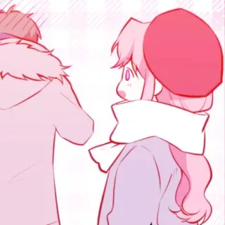 🛍 Аниме, Мультфильм, Розовый, Персонажи, Иллюстрация, Зима, Шарф, Шапка telegram sticker