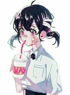 🌙 MAX アニメ, 絆創膏, 飲み物, 若い, 女の子, 漫画, イラスト telegram sticker