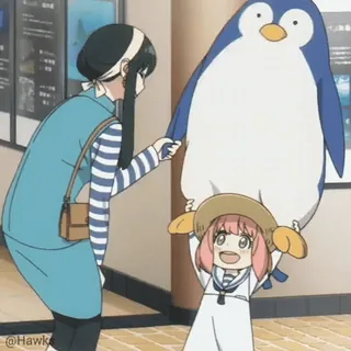 🐧 Anya Forger Spy x Family 动漫, 家庭, 企鹅, 可爱, 卡通, 插画 telegram sticker