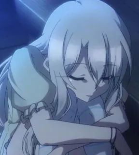 😞 anime, girl, sad, indoors, seated, white hair whatsapp sticker