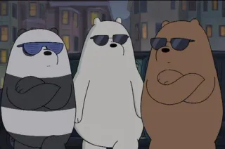 🐼 Desenho animado, Ursos, We Bare Bears, Panda, Ice Bear, Grizzly, Óculos de sol, Legal telegram sticker