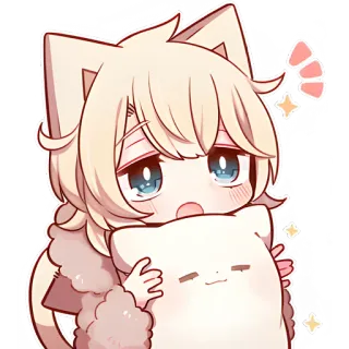 😱 Anime, Kawaii, Mignon, Chibi, Oreilles de chat, Chat, Câlin, Blond telegram sticker