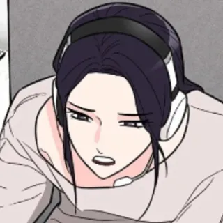 🔖 mujer, auriculares, dibujo animado, anime, gamer, expresión, preocupada, sudor whatsapp sticker
