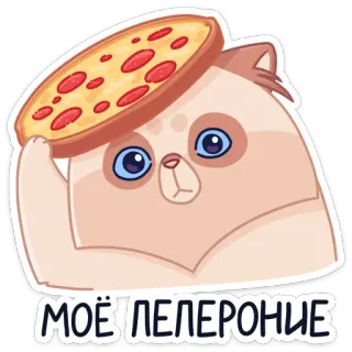 🍕 МОЁ ПЕЛЕРОНИЕ gato, pizza, desenho animado, comida, animal, adesivo telegram sticker