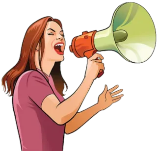 📢 Mégaphone, Femme, Crier, Communication, Protestation, Voix, Fort, Haut-parleur telegram sticker