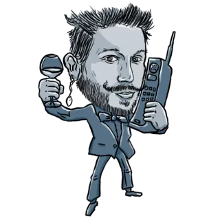 🍷 hombre, vino, traje, teléfono, pajarita, barbudo, caricatura, brindis telegram sticker