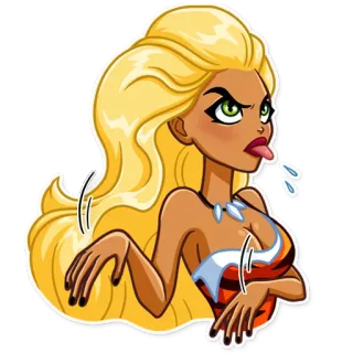 🙄 Cartoon, Femme, Blonde, Langue, Idiot, Autocollant whatsapp sticker