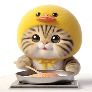 👩‍🍳 cat, duck, cooking, cute, animal, pet, food whatsapp sticker