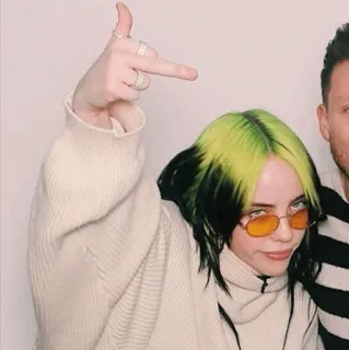 🕸 Billie Eilish 歌手, ポップスター, 中指, セレブ, 緑髪 telegram sticker