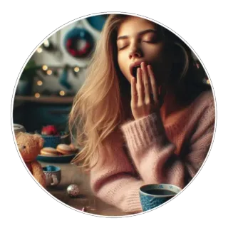 🥱 phụ nữ, buồn ngủ, chán, ngáp, gấu bông, cà phê whatsapp sticker