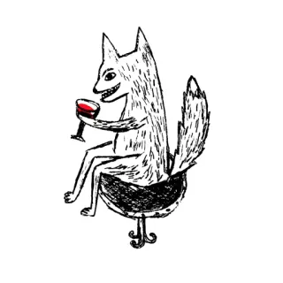🍷 fox, wine, animal, cartoon, illustration, drawing, chair, drink telegram sticker