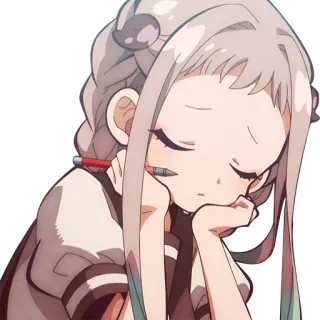 😔 Nene Yashiro Toilet-bound Hanako-kun Anime, verschlafen, Mädchen, Cartoon, süß, Manga whatsapp sticker