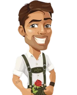 🌹 cartone animato, uomo, tedesco, lederhosen, rosa telegram sticker