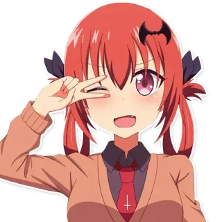 ✌ Satania McDowell Kurumizawa Gabriel DropOut Anime, Satania, Diablo, lindo, signo de paz, cárdigan telegram sticker