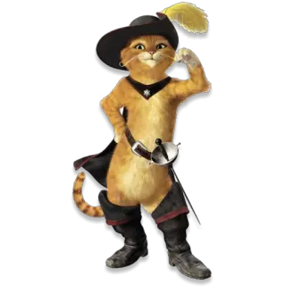 🐱 Puss in Boots Shrek kat, geanimeerd, zwaard, cartoon, laarzen telegram sticker