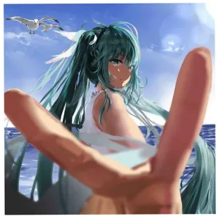 ✌ Hatsune Miku anime, chica, playa, océano, miku, hatsune miku telegram sticker