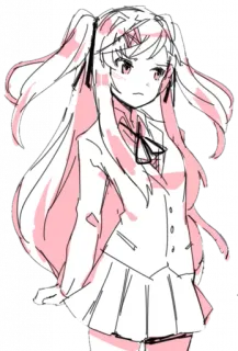 💕 Anime, Dziewczyna, Mundur szkolny, Kucyki, Szkic, Różowy, Uroczy, Manga telegram sticker