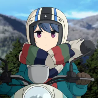 🛵 Rin Shima Laid-Back Camp Anime, Garota, Capacete, Moto, Laid-Back Camp, Inverno telegram sticker