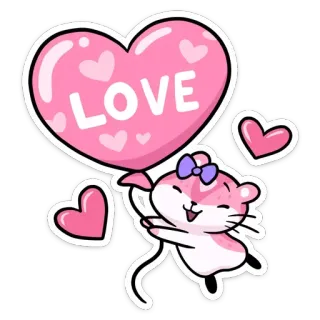 ❤️ LOVE hamster, fofo, amor, coração, animal, balão telegram sticker