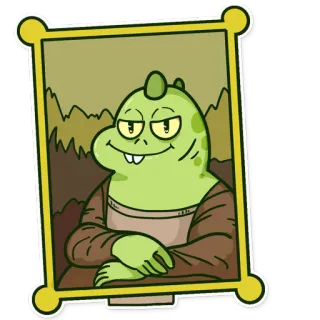 😏 arte, pittura, mona lisa, parodia, divertente, rettile, ritratto telegram sticker