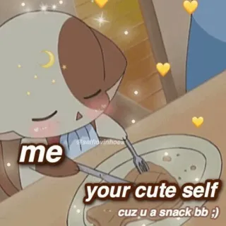 🐚 me your cute self cuz u a snack bb ;) carino, snack, cartone animato, cibo, amore, meme telegram sticker