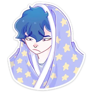 😢 Desenho animado, Pessoa, Cobertor, Estrelas, Triste, Cabelo azul whatsapp sticker