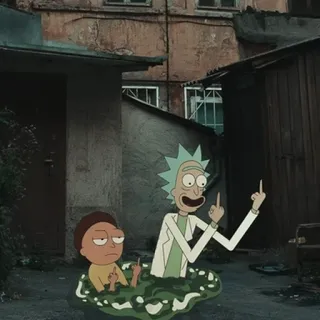 😄 Rick Sanchez Rick and Morty リック・アンド・モーティ, カートゥーン, 中指, 侮辱的なジェスチャー telegram sticker