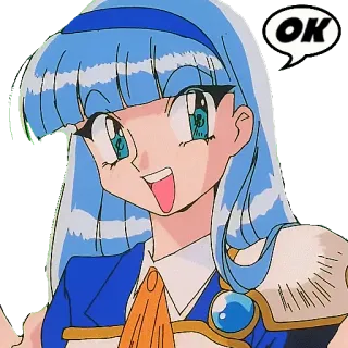 🆗 OK anime, desenho animado, menina, cabelo azul, ok telegram sticker
