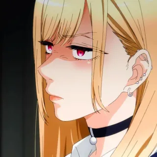 🎭 Marin Kitagawa My Dress-Up Darling Anime, Meisje, Personage, blond, oorbellen, choker telegram sticker