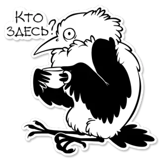 😦 Кто здесь? 새, 질문, 러시아어, 커피, 동물, 스티커 telegram sticker