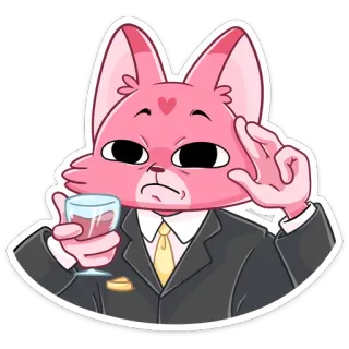 🧐 gato rosa, desenho animado, terno, taça de vinho, engraçado, antropomórfico, animal telegram sticker