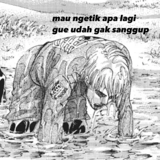 😔 mau ngetik apa lagi gue udah gak sanggup anime, exhausted, attack on titan, eren jaeger, sad, manga whatsapp sticker