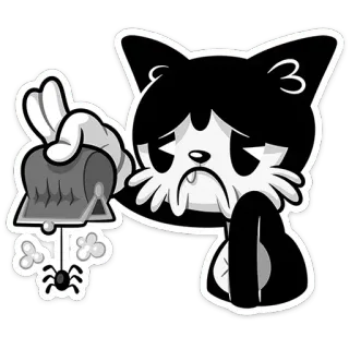 👛 cat, cartoon, black and white, spider, spiderweb telegram sticker